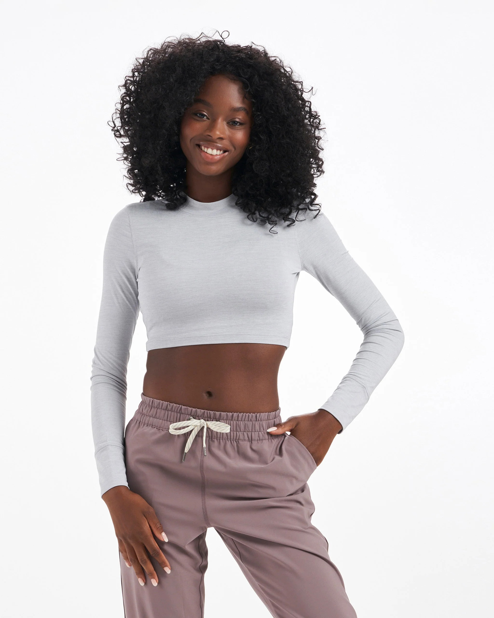 Long-Sleeve Lux Crop Tee | Platinum Heather | Vuori | Vuori Clothing (US & Canada)