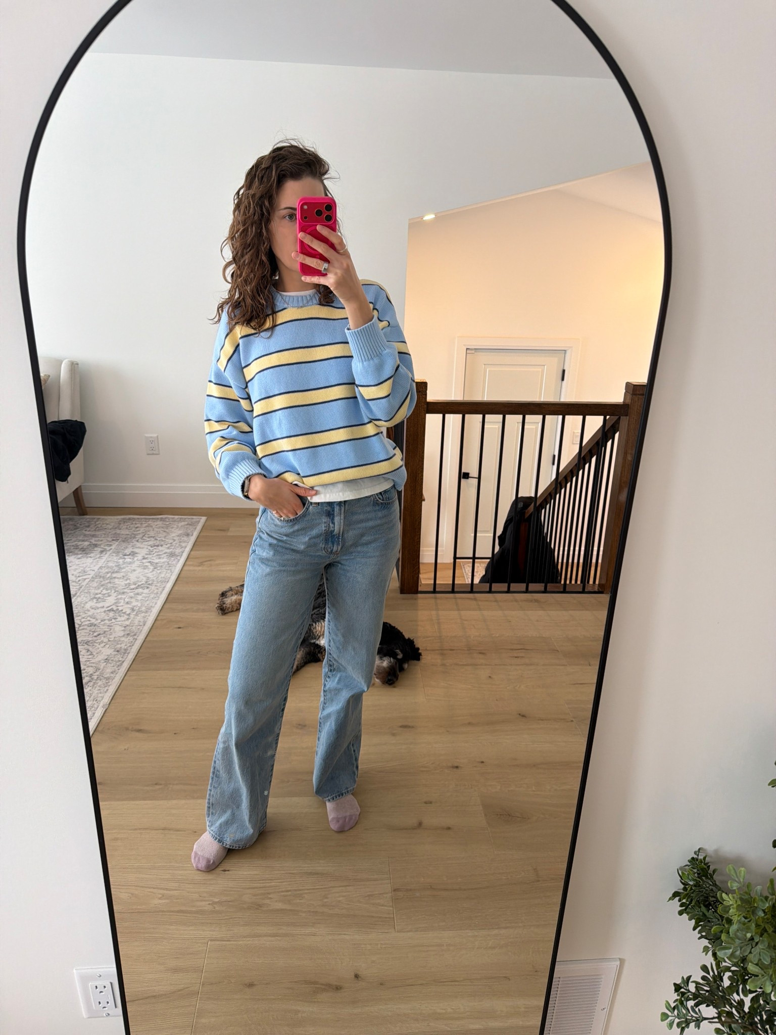 Medium in the sweater
28 Tall in the jeans 

#LTKcanada #LTKwinter #LTKjeans