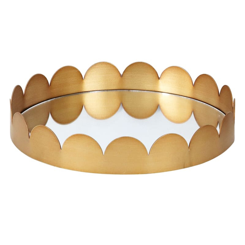 Tracey Boyd Gold Scalloped Round Tray with Mirror, 12" | At Home