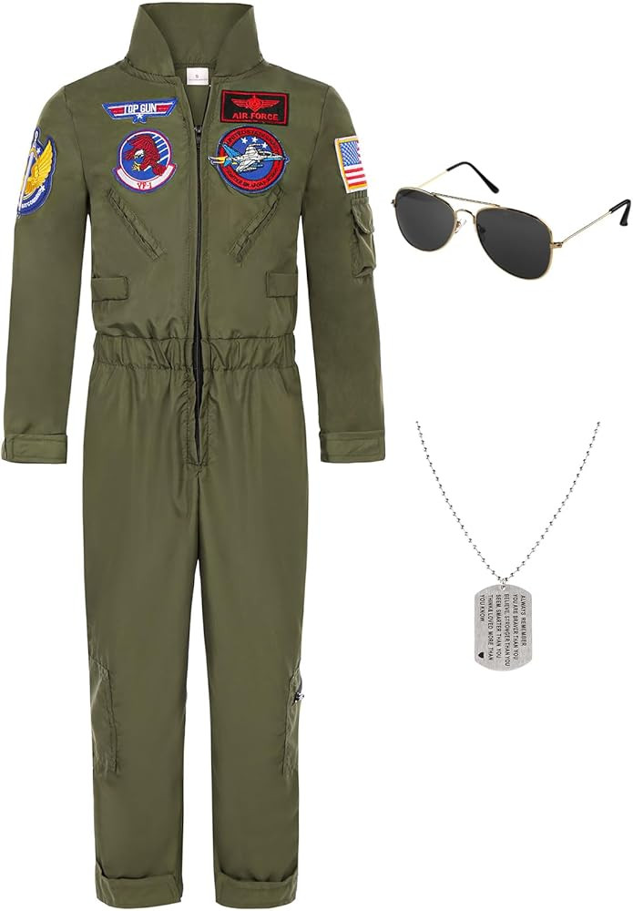 Fighter Pilot Costume for Boys Kids Flight Suit Halloween Costumes Party Dress Up | Amazon (US)