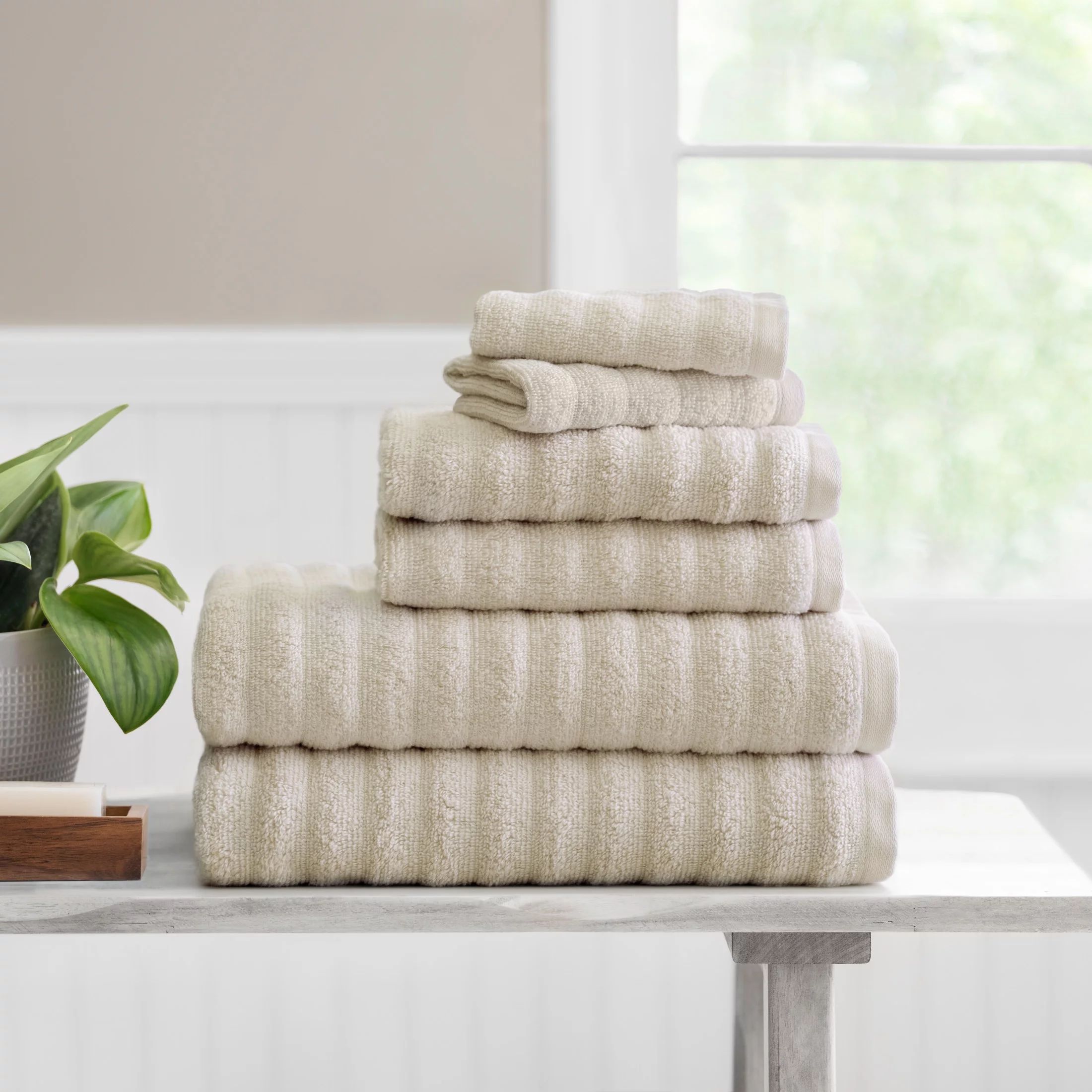 Mainstays Performance Textured Bath Towel 6-Piece Set, Beige | Walmart (US)