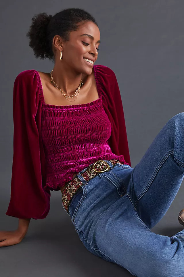 Puff-Sleeved Velvet Blouse | Anthropologie (US)