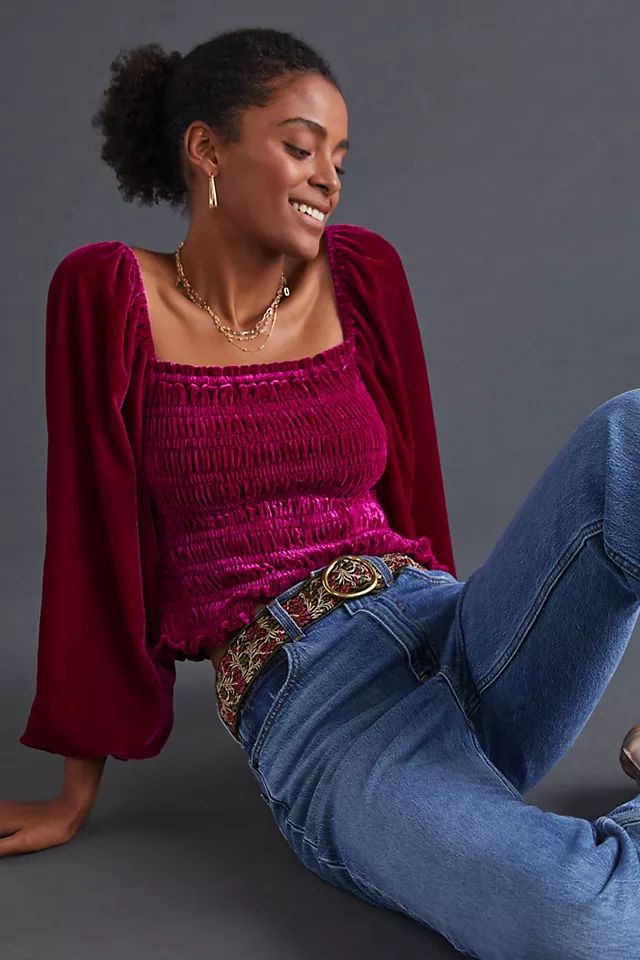 Puff-Sleeved Velvet Blouse | Anthropologie (US)