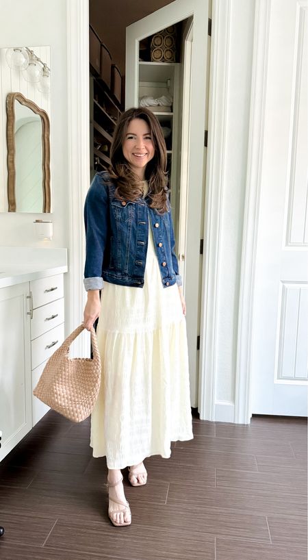 Spring outfit ideas - transitional outfits - maxi dress - spring dress - denim jacket - spring outfit - dress outfit - styling tips - petite friendly outfit - Easter outfit ideas 

#LTKSeasonal #LTKfindsunder50 #LTKstyletip