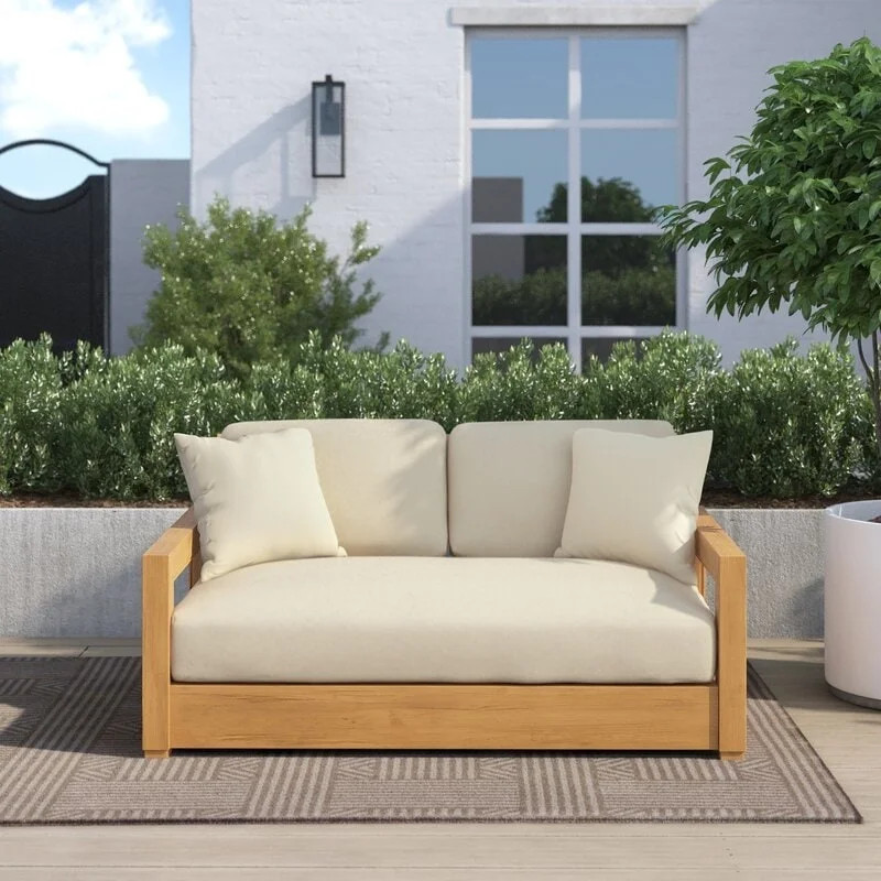 Safavieh  Couture Outdoor Montford Teak Cushioned Loveseat Beige | Walmart (US)