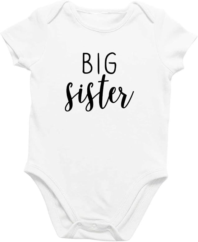 Printique Onesie Organic Baby One Piece Short Sleeve Cute Love Bodysuit, 0-18 Months - Big Sister | Amazon (US)