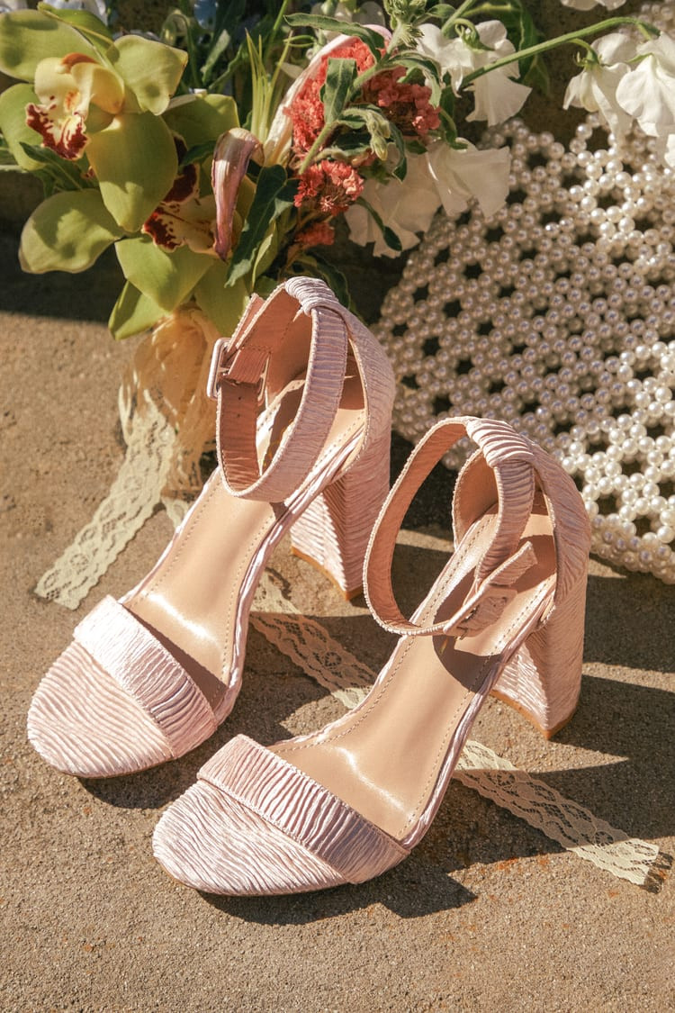 Rozenn Pink Pleated Satin Ankle Strap High Heel Sandals | Lulus