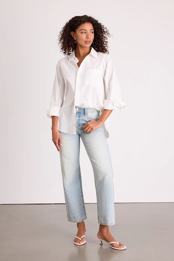 Teague Light Wash Mid-Rise Straight Leg Jeans | Lulus