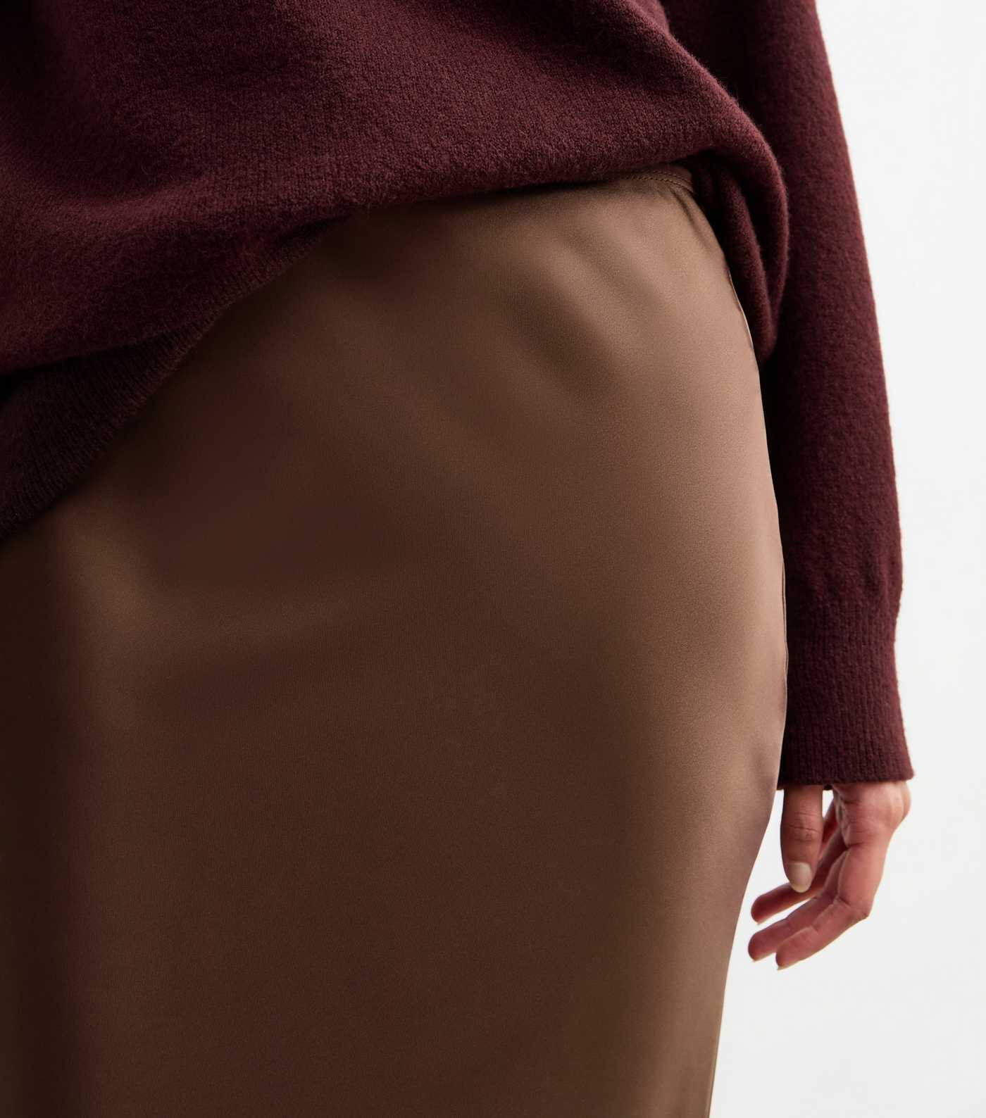 Brown Satin Bias Cut Midi Skirt  | New Look | New Look (UK)