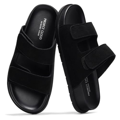 Project Cloud Sandals for Women - Trendy Sandals for Women 2026 with Adjustable Straps - Plush and Soft Insole Womens Slides - Non Slip Outsole Slides (Sleek,BLKSUEDE, 5.5) | Amazon (US)