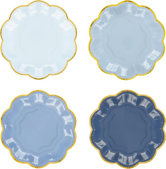 24 Pcs Dusty Blue Party Plates Gradient Blue Dessert Paper Plate 7 Inch Gold Foil Scalloped Edge ... | Amazon (US)