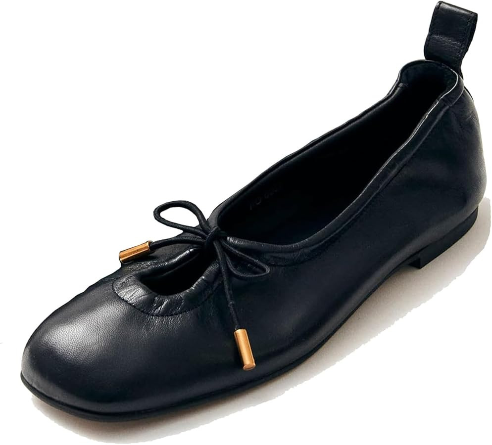 Womens Bow Ballet Flats Cute Square Toe Lace Up Bow Mary Jane Flats Slip On Casual Mary Ballerina... | Amazon (US)