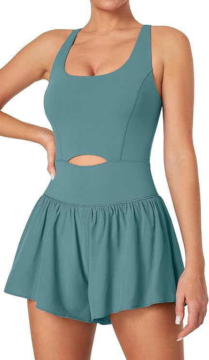 IUGA Athletic Romper Tummy Control Padded Workout Romper with Shorts Running Onesie Jumpsuits Sum... | Amazon (US)