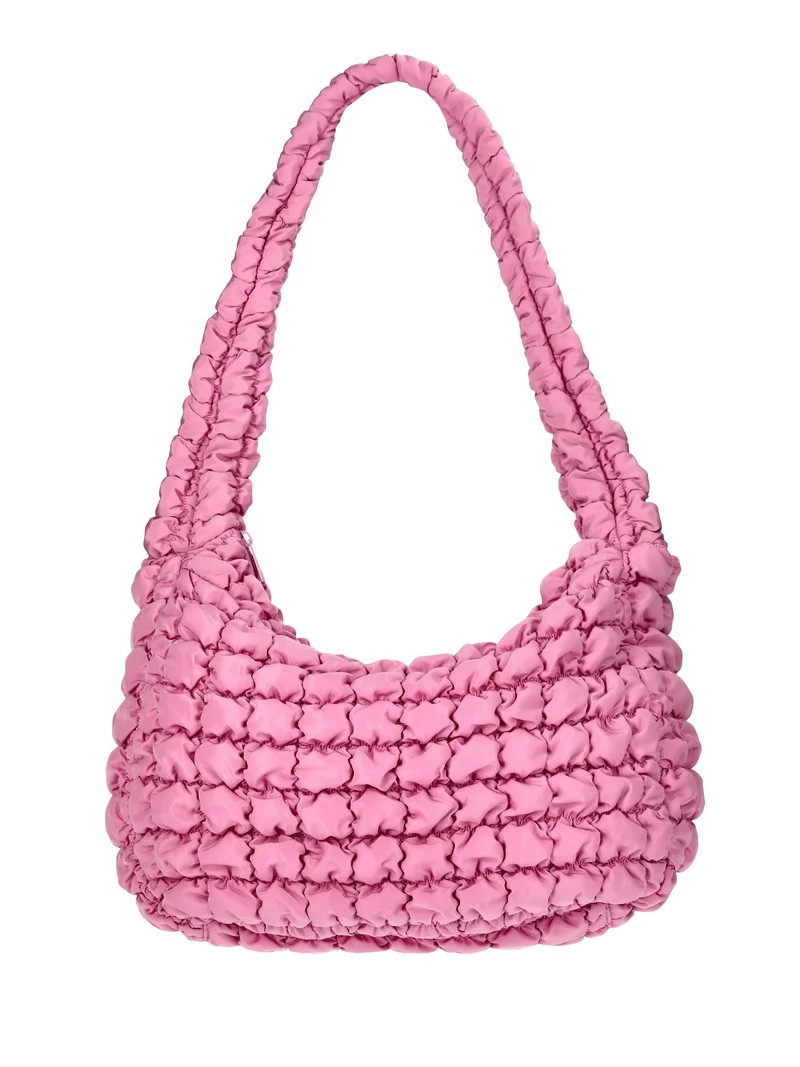 No Boundaries Women's Quilted Puffer Oversized Shoulder Bag, Rosy Lilac - Walmart.com | Walmart (US)
