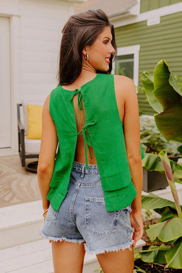 Classic And Keen Linen-Blend Top In Green | Impressions Online Boutique