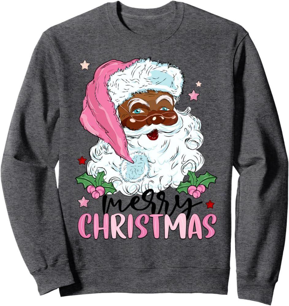 Merry Christmas Santa Claus Black Afro African American Xmas Sweatshirt | Amazon (US)