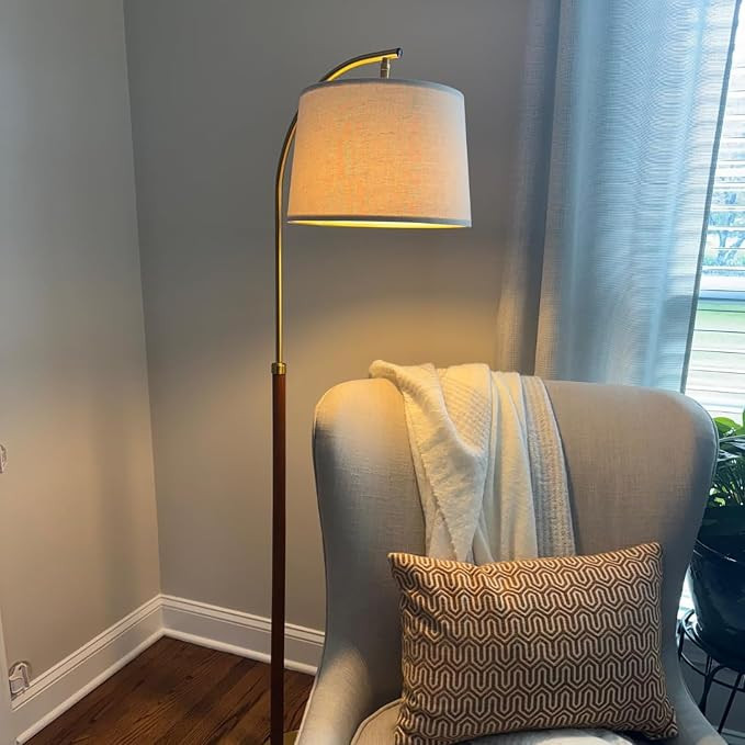 63" Wood Floor Lamps for Living Room with Foot Switch Arc Tall Standing Lamp for Bedroom Mid Cent... | Amazon (US)