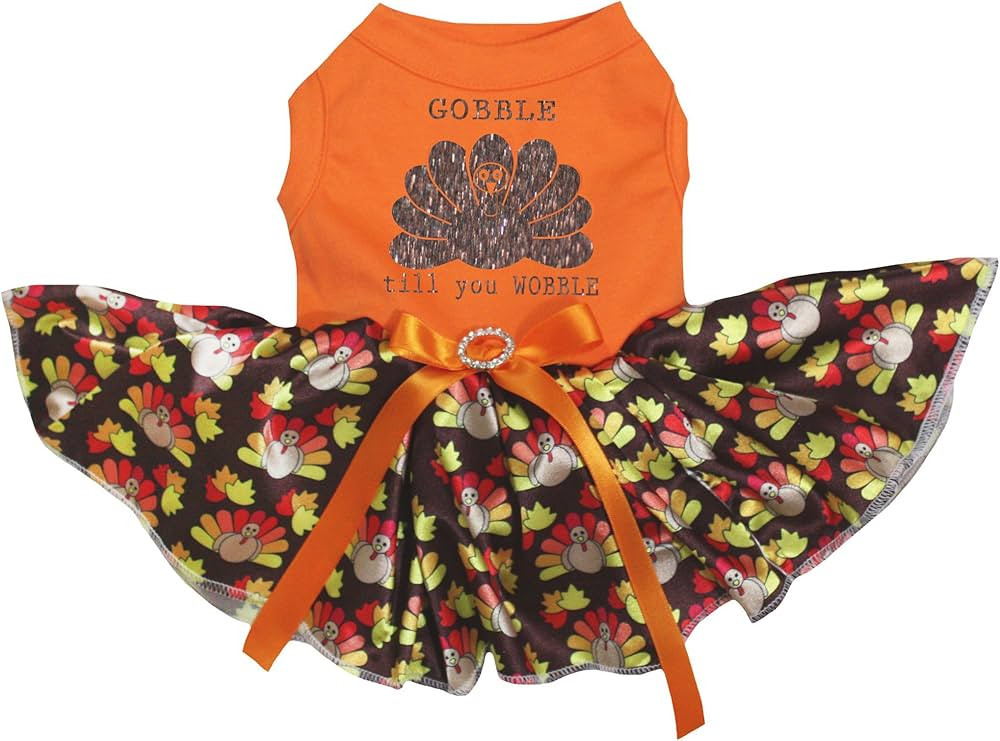 Petitebella Brown Gobble Turkey Till You Wobble Puppy Dog Dress (Orange/Brown Turkeys, Medium) | Amazon (US)