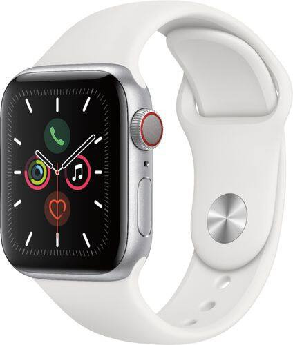 Apple Watch Series 5 (GPS + Cellular) 40mm Silver Aluminum Case with White Sport Band - Silver Alumi | Best Buy U.S.