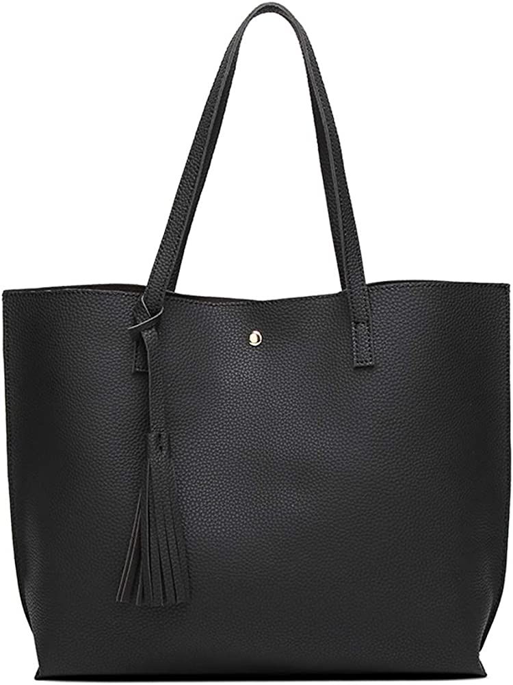 Women's Soft Faux Leather Tote Shoulder Bag from Dreubea, Big Capacity Tassel Handbag | Amazon (US)