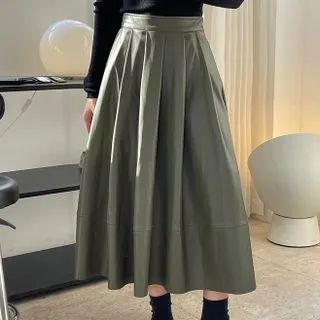 Faux Leather Midi A-Line Skirt | YesStyle Global