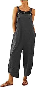 Uaneo Womens Cotton Adjustable Casual Summer Bib Overalls Jumpsuits with Pockets | Amazon (US)