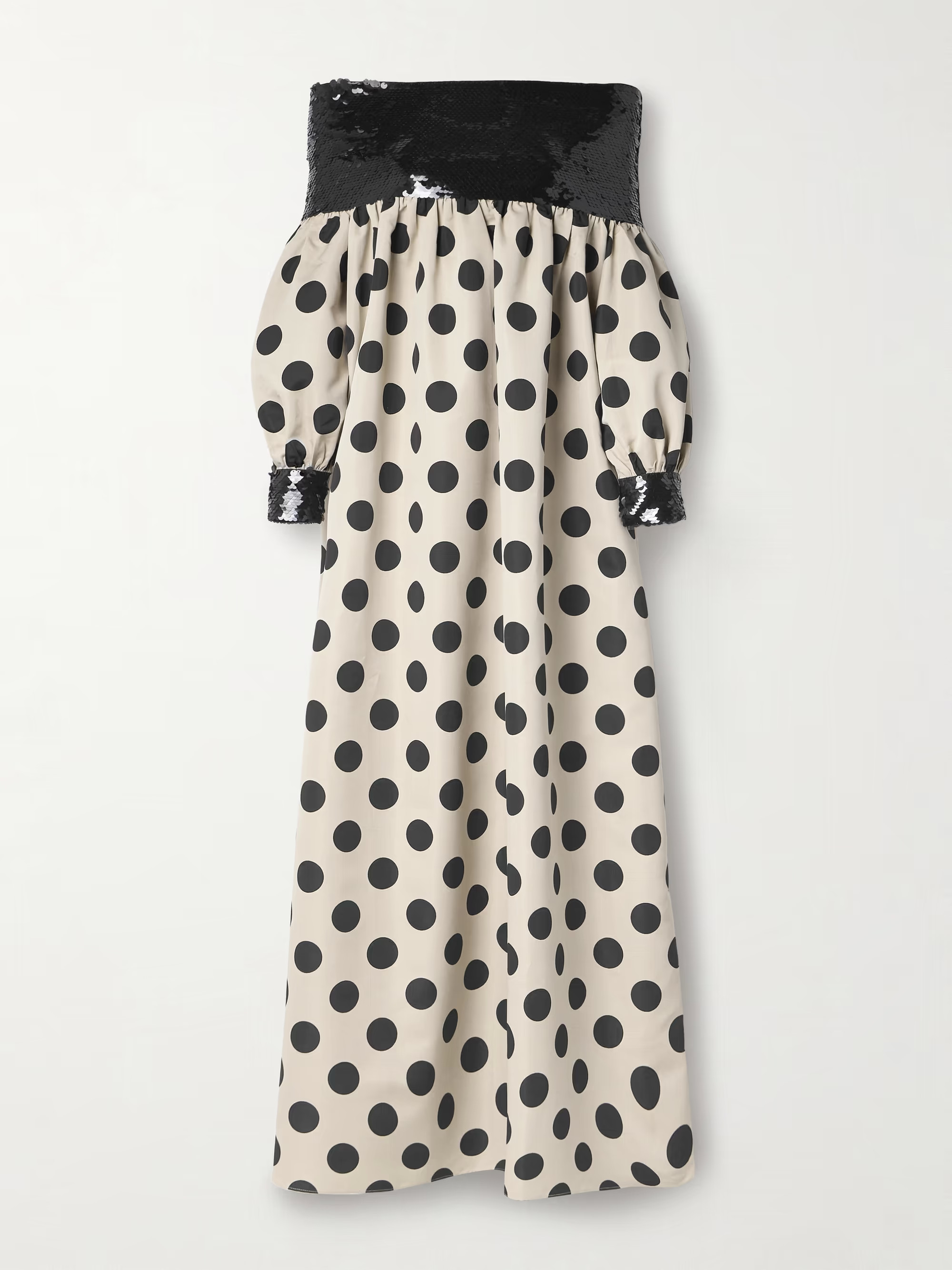 Off-the-shoulder tulle-paneled sequined polka-dot satin maxi dress | NET-A-PORTER (US)