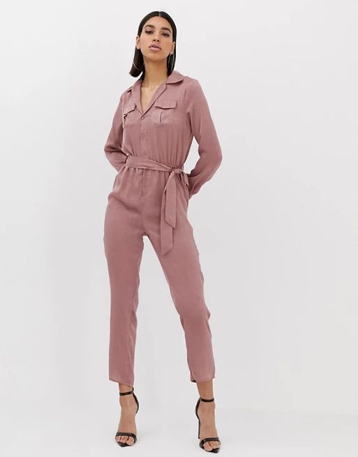 Missguided utility jumpsuit in rose pink | ASOS ROW