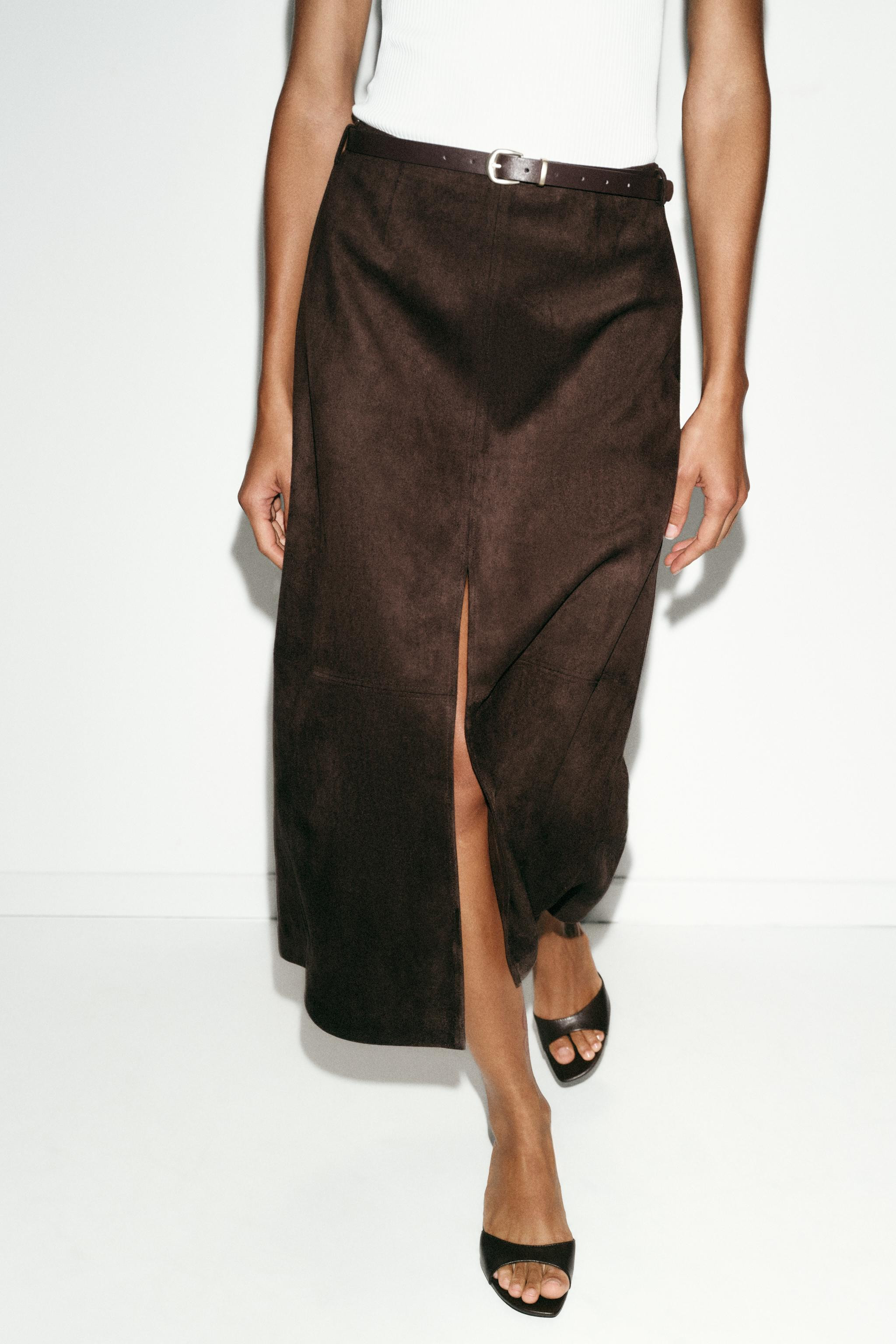 FAUX SUEDE SKIRT WITH BELT | Zara UK