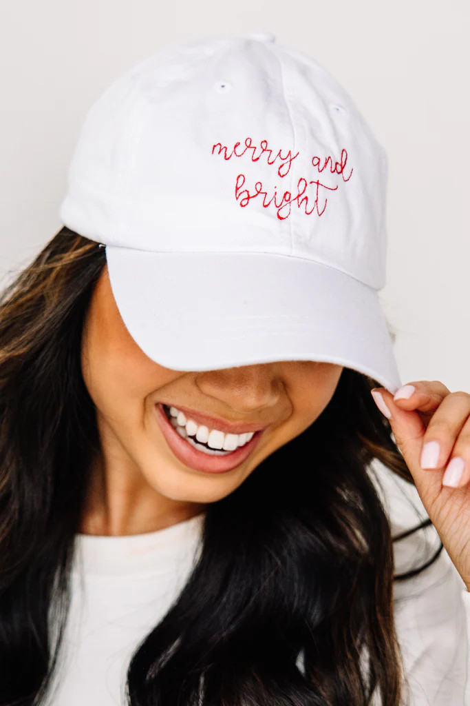 Merry & Bright White Embroidered Baseball Hat | The Mint Julep Boutique