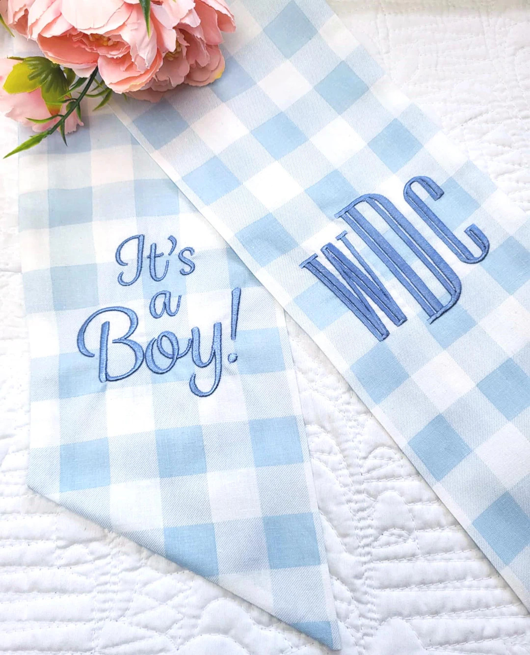 It's a Boy Wreath Sash for Baby Shower Blue Plaid Decor for Baby Boy Birth Announcement Decor for... | Etsy (US)