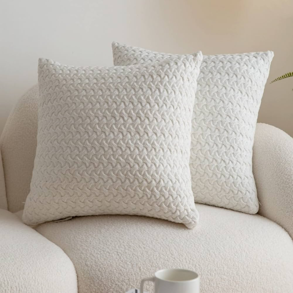 White Knitted Throw Pillow Cover 18x18 Inch, Soft Cozy Cotton Cable Knit Decoration Pillow Covers... | Amazon (US)