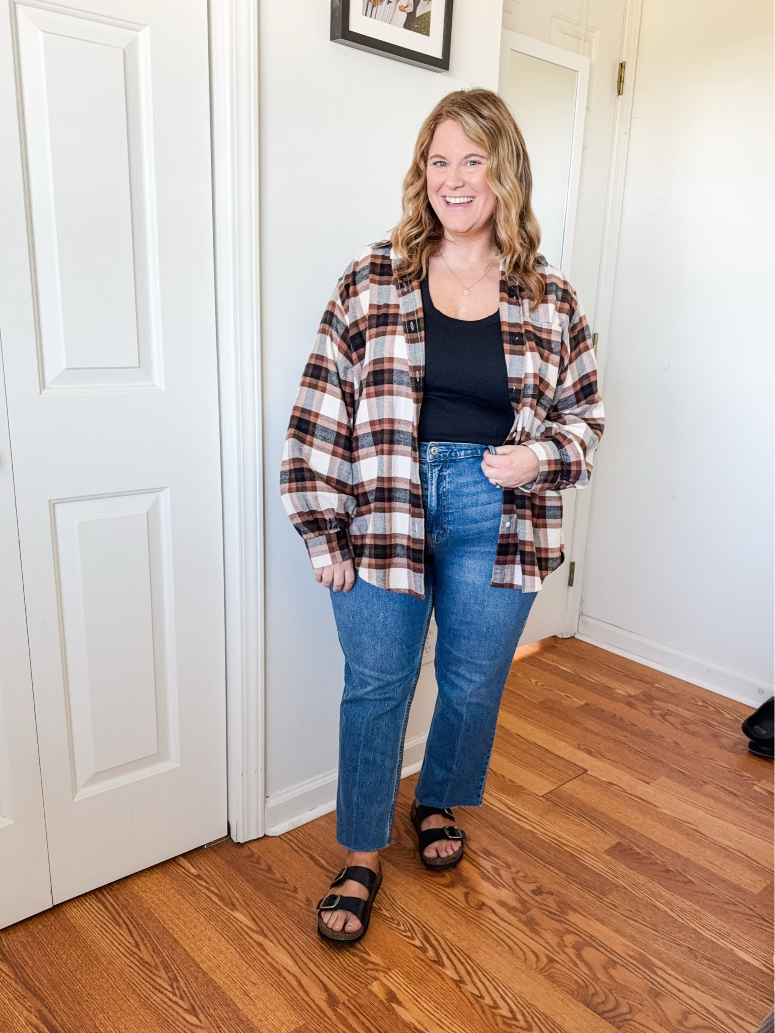 Midsize belly friendly Fall outfit! Wearing a medium in my flannel, 33 short in my jeans, large in tank 

#LTKMidsize #LTKSeasonal #LTKFallSale