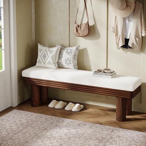 Tribesigns 55-Inch Upholstered Entryway Bench, Modern Shoe Bench with Faux Shearling Padded Seat,... | Amazon (US)