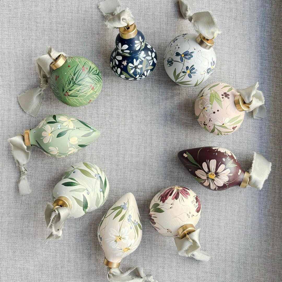 Hand Painted Floral Christmas Ornament Ceramic | Etsy (US)