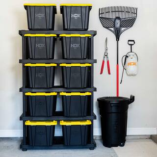 HDX 48 in. 5-Tier Black Garage Shelving Unit (75 in. H x 20 in. D) and 27 Gal. Black and Yellow S... | The Home Depot