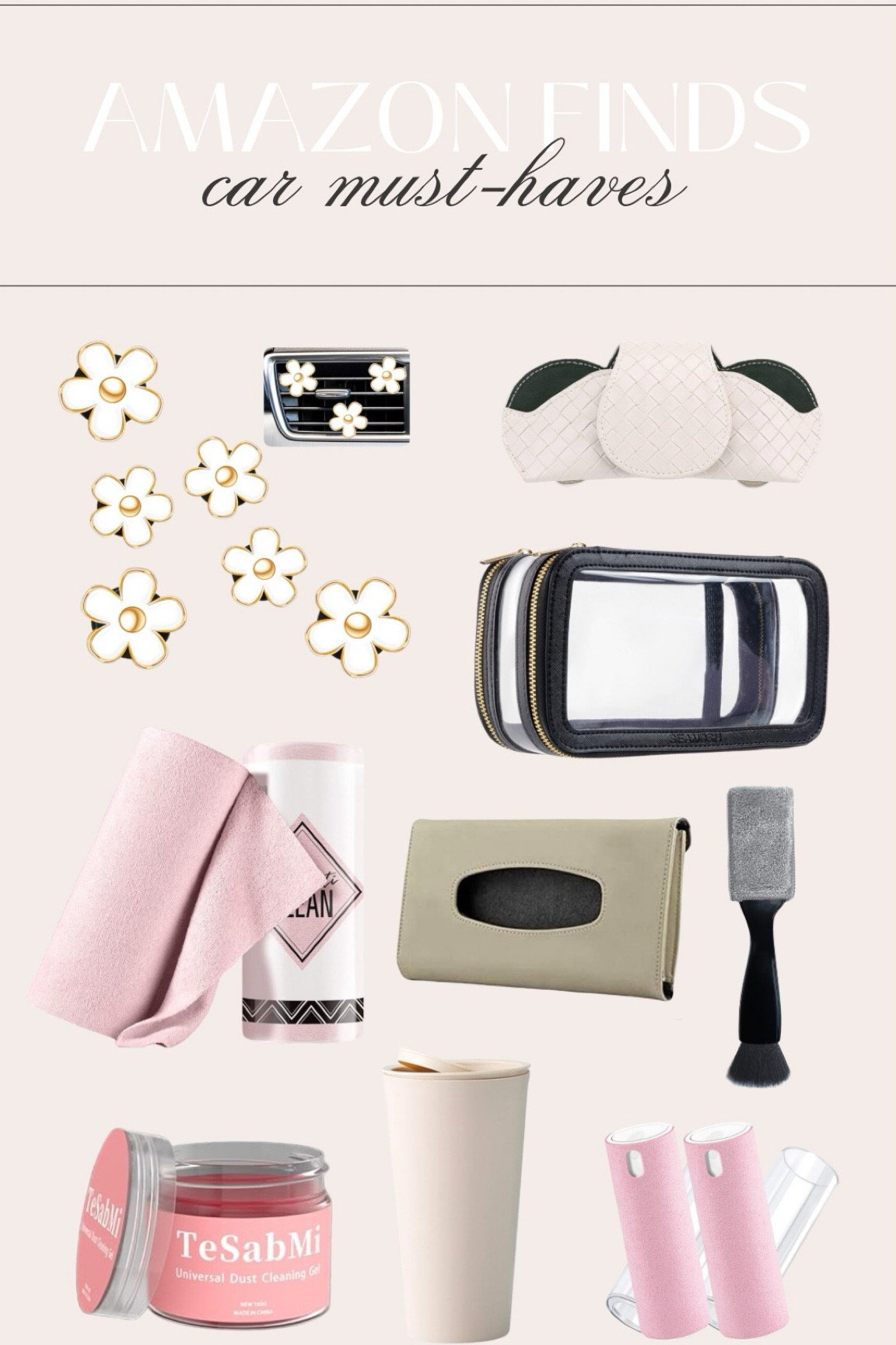 Amazon car finds! Some of my favorites for organization and cleaning 🤍

car air fresheners, sunglasses holder, reusable micro fiber cloths, tissue holder, air vent cleaner brush, car trash can, dust cleaning gel, screen cleaner, car pack, double sided pouch, screen cleaner sprayy

#LTKstyletip #LTKfindsunder100 #LTKfindsunder50