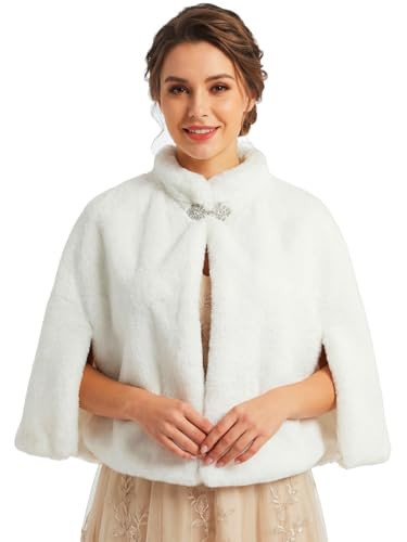 Catery White Faux Fur Shawl Wraps Women Faux Fur Shrugs for Evening Dresses | Amazon (US)