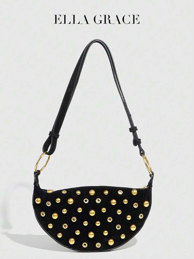Black Gold Studded Bag | SHEIN