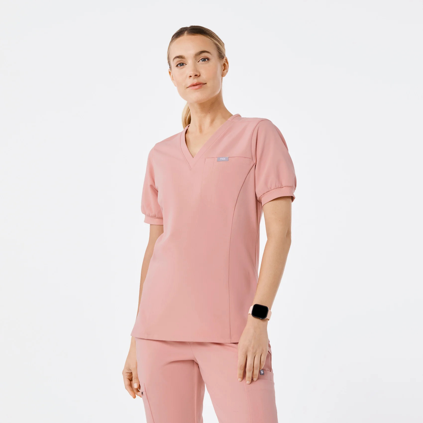 Women's Peridot Puff Sleeve Scrub Top - Pink Sand · FIGS | FIGS