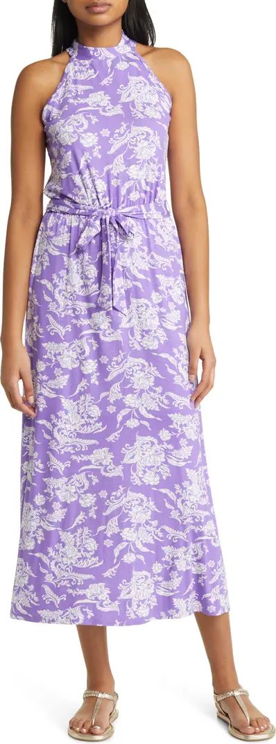 Floral Tie Waist Halter Knit Maxi Dress | Nordstrom