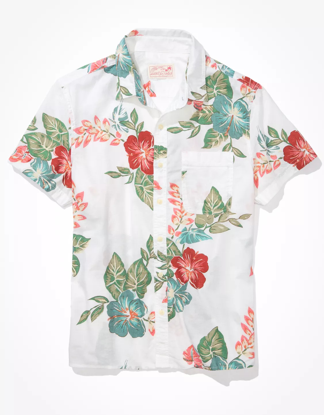AE Tropical Button-Up Resort Shirt | American Eagle Outfitters (US & CA)