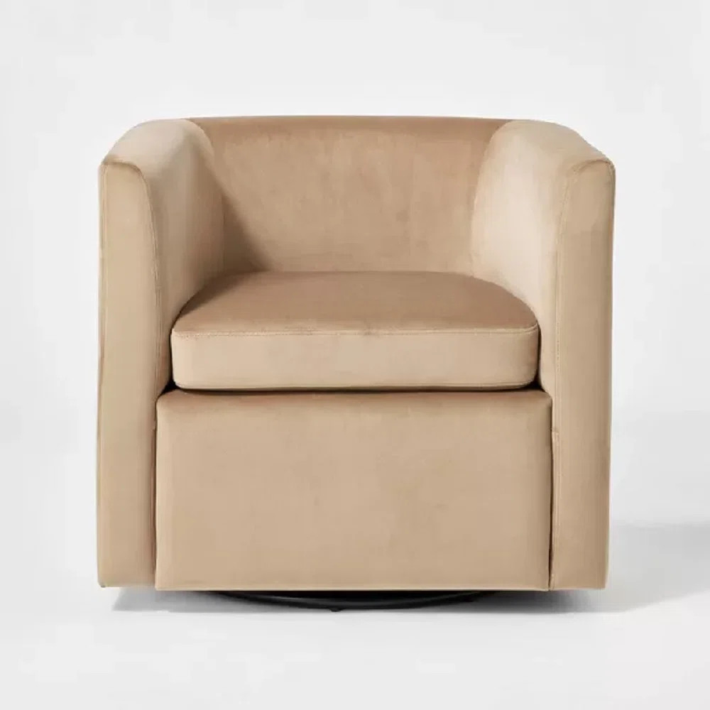 Everly Quinn Maroneia Upholstered Barrel Swivel Accent Chair Light Brown Velvet - Designed with S... | Wayfair North America
