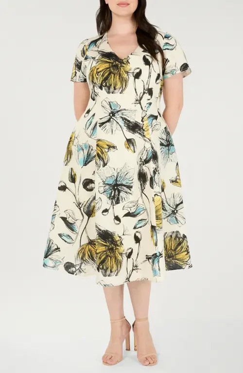 Estelle Vanessa Floral Empire Waist Dress in Oyster Cove at Nordstrom, Size 20W | Nordstrom