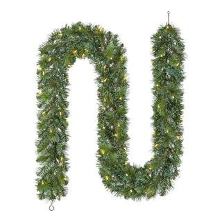 9 ft. Wesley Long Needle Pine LED Pre-Lit Artificial Christmas Garland | The Home Depot