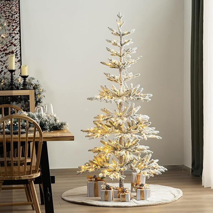 Glitzhome 6ft Flocked Christmas Tree, Pre-Lit Artificial Christmas Tree,Serene Snowscape Fir Tree... | Amazon (US)