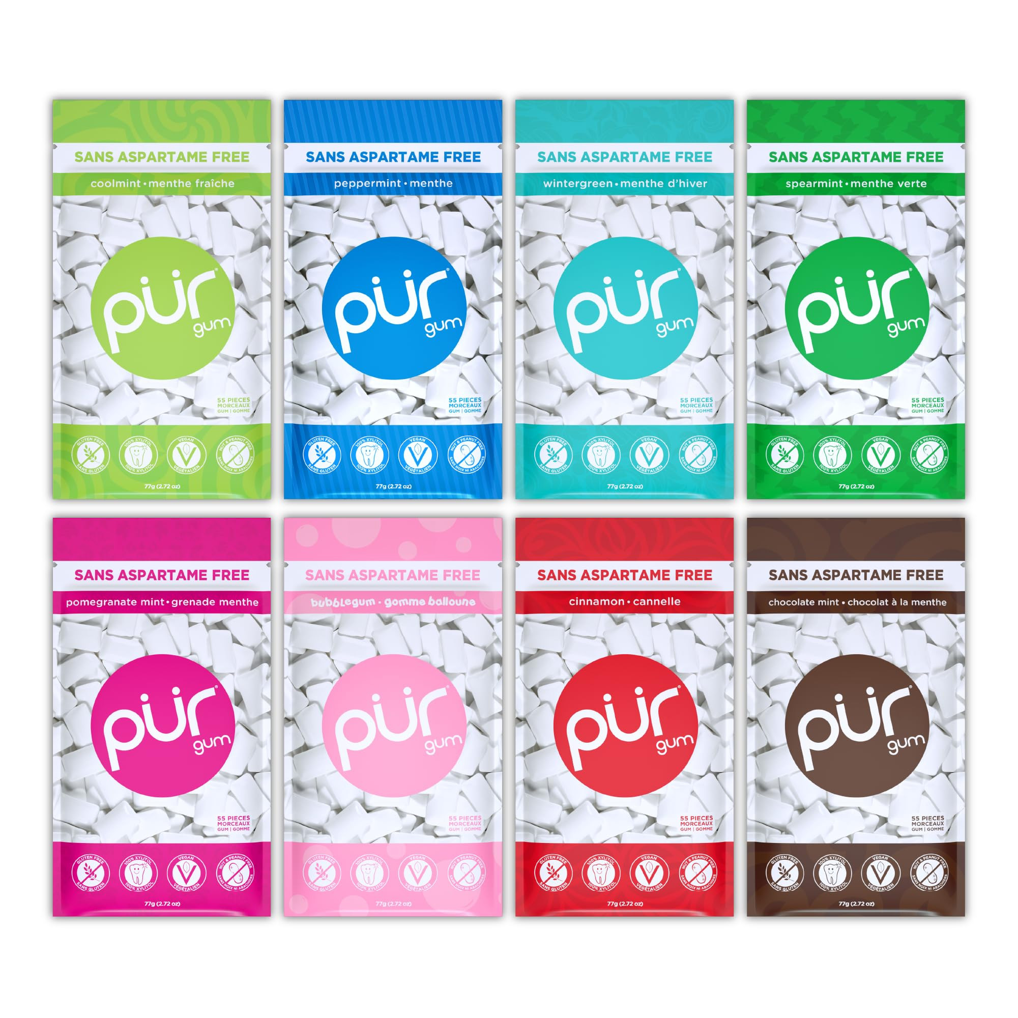 PUR Gum | Aspartame Free Chewing Gum | 100% Xylitol | Natural Flavoured Gum, Variety Pack, 55 Pie... | Amazon (CA)