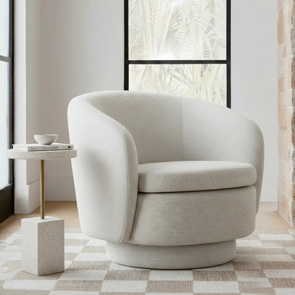 Hera Upholstered Swivel Barrel Chair (1-Piece) | Pop Maison