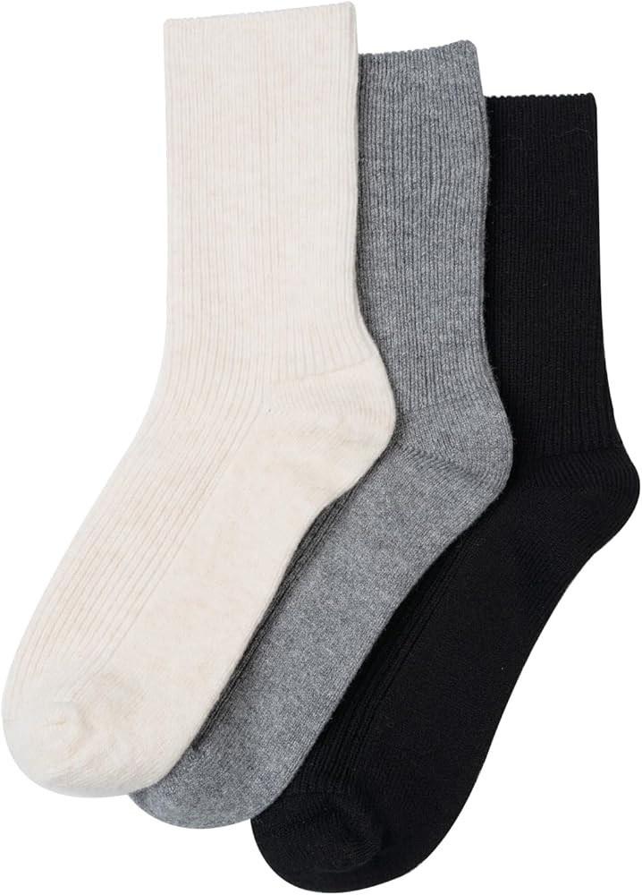 MELUSA 3 Pairs Wool Cashmere Socks for Women, Super Soft Warm Cozy Winter Gift Crew Socks | Amazon (US)