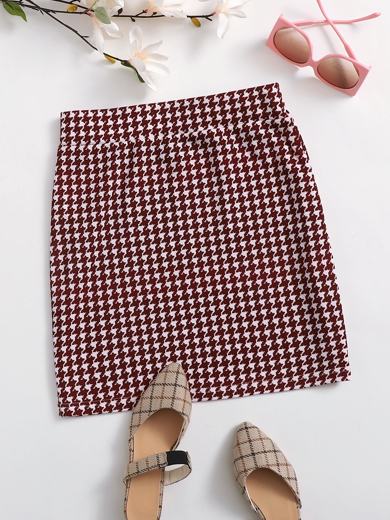 High Waist Houndstooth Skirt | SHEIN